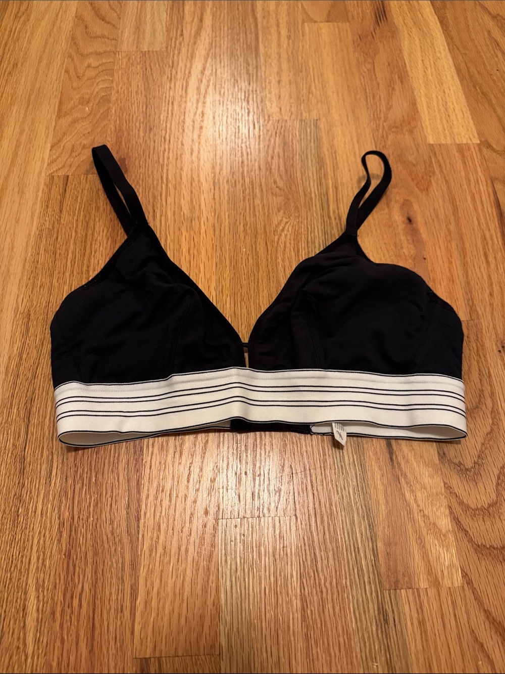 Lively Black Busty Bralette with White Striped Band
